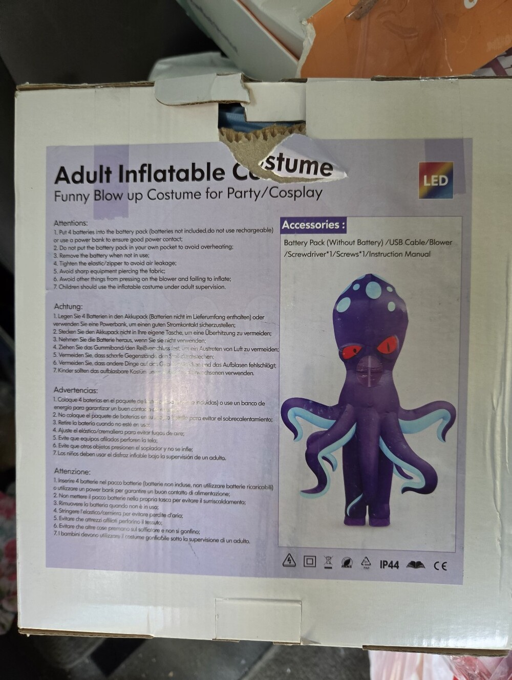Adult Inflatable Octopus Costume - Purple LED Party Wear
